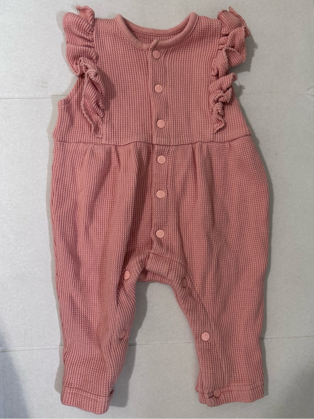 APPLE PARK Pink Waffle Ruffle Coverall 6-12 Months